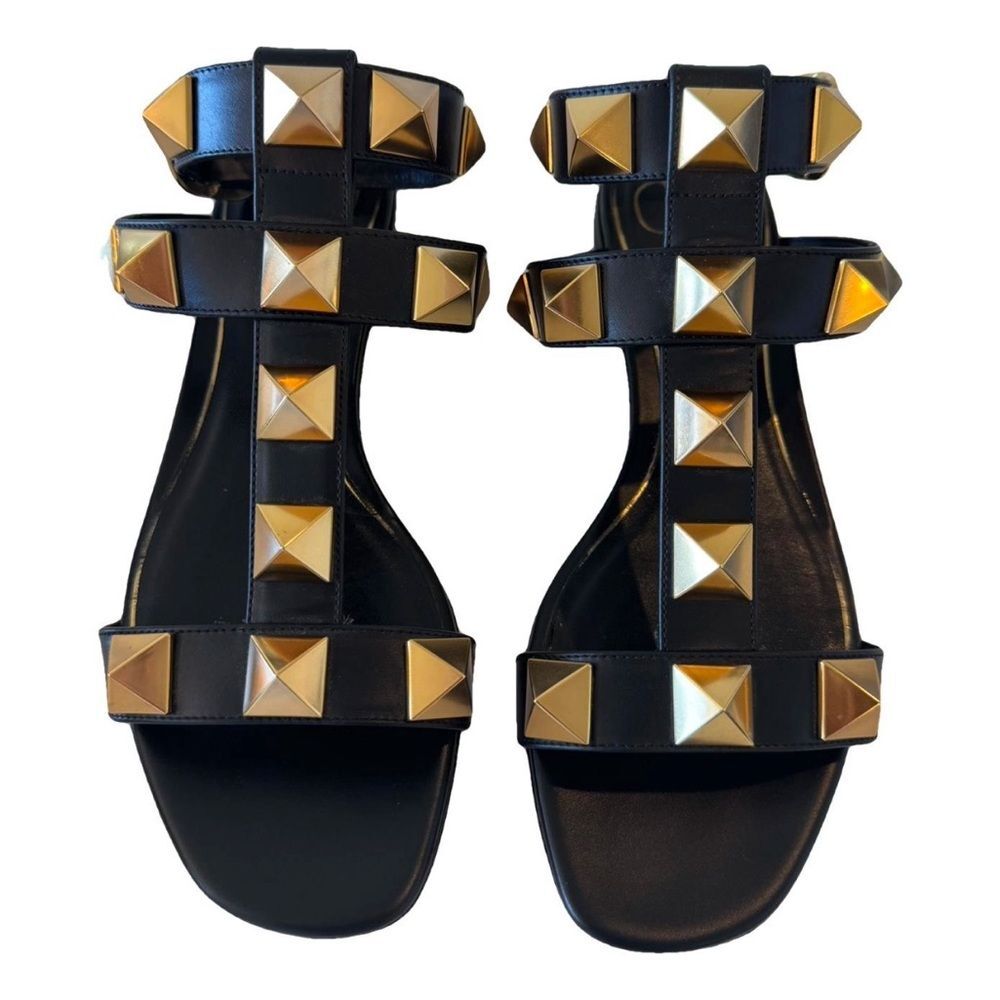 Valentino Garavani Black Roman Stud Gladiator Sandals EU 36.5 US 6.5 Authentic